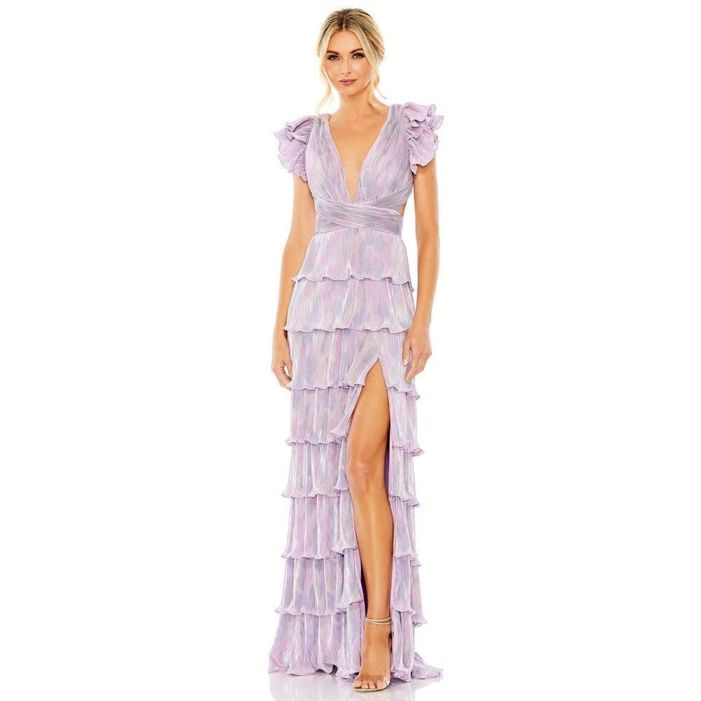 Mac Duggal leena RUFFLE TIERED CRISS CROSS LACE UP GOWN